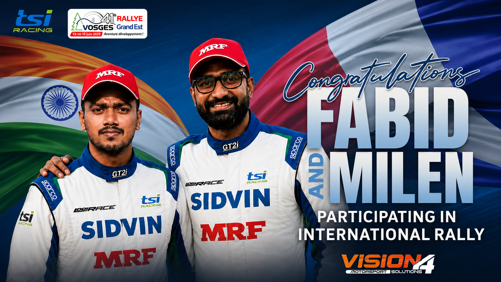 Indian Drivers Fabid Ahmer & Milen George Set for International Debut at Rally Vosges Grand Est 2026