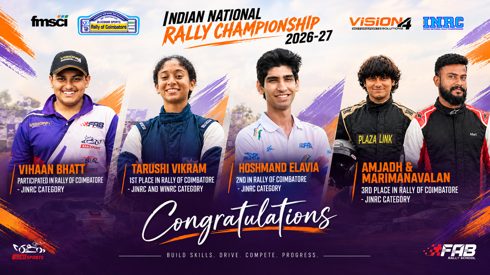 Vision4 Motorsports Drivers Shine at Rally of Coimbatore | INRC 2026-27